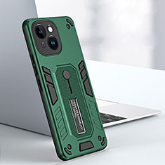 Coque Contour Silicone et Plastique Housse Etui Mat avec Support H02X pour Apple iPhone 14 Plus Vert