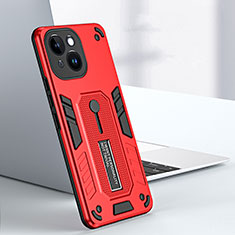 Coque Contour Silicone et Plastique Housse Etui Mat avec Support H02X pour Apple iPhone 14 Rouge