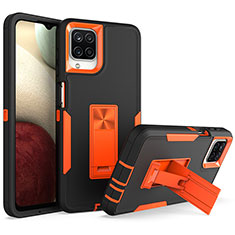 Coque Contour Silicone et Plastique Housse Etui Mat avec Support J01S pour Samsung Galaxy A12 5G Orange