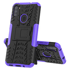 Coque Contour Silicone et Plastique Housse Etui Mat avec Support J01X pour Samsung Galaxy A11 Violet