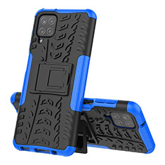 Coque Contour Silicone et Plastique Housse Etui Mat avec Support J01X pour Samsung Galaxy A12 5G Bleu