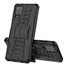 Coque Contour Silicone et Plastique Housse Etui Mat avec Support J01X pour Samsung Galaxy A12 Nacho Noir