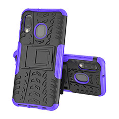 Coque Contour Silicone et Plastique Housse Etui Mat avec Support J01X pour Samsung Galaxy A20e Violet