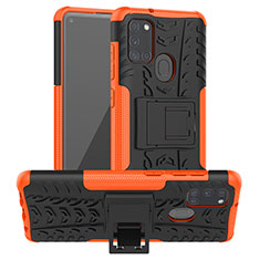 Coque Contour Silicone et Plastique Housse Etui Mat avec Support J01X pour Samsung Galaxy A21s Orange