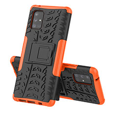 Coque Contour Silicone et Plastique Housse Etui Mat avec Support J01X pour Samsung Galaxy A71 4G A715 Orange