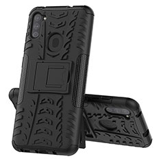 Coque Contour Silicone et Plastique Housse Etui Mat avec Support J01X pour Samsung Galaxy M11 Noir