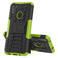 Coque Contour Silicone et Plastique Housse Etui Mat avec Support J01X pour Samsung Galaxy M11 Vert