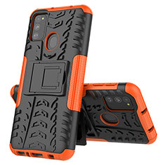 Coque Contour Silicone et Plastique Housse Etui Mat avec Support J01X pour Samsung Galaxy M30s Orange