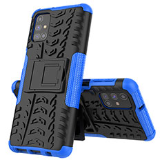 Coque Contour Silicone et Plastique Housse Etui Mat avec Support J01X pour Samsung Galaxy M31s Bleu