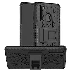 Coque Contour Silicone et Plastique Housse Etui Mat avec Support J02X pour Samsung Galaxy A21 Noir