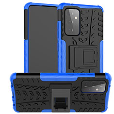 Coque Contour Silicone et Plastique Housse Etui Mat avec Support J02X pour Samsung Galaxy A72 5G Bleu