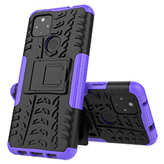 Coque Contour Silicone et Plastique Housse Etui Mat avec Support JX1 pour Google Pixel 5 XL 5G Violet