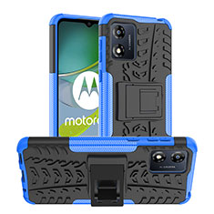 Coque Contour Silicone et Plastique Housse Etui Mat avec Support JX1 pour Motorola Moto E13 Bleu