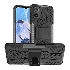 Coque Contour Silicone et Plastique Housse Etui Mat avec Support JX1 pour Motorola Moto E22 Noir