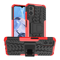 Coque Contour Silicone et Plastique Housse Etui Mat avec Support JX1 pour Motorola Moto E22 Rouge