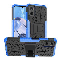 Coque Contour Silicone et Plastique Housse Etui Mat avec Support JX1 pour Motorola Moto E22i Bleu