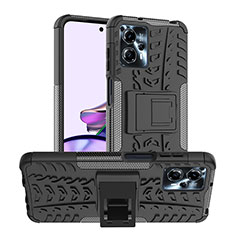 Coque Contour Silicone et Plastique Housse Etui Mat avec Support JX1 pour Motorola Moto G23 Noir