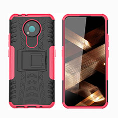 Coque Contour Silicone et Plastique Housse Etui Mat avec Support JX1 pour Nokia 3.4 Rose Rouge