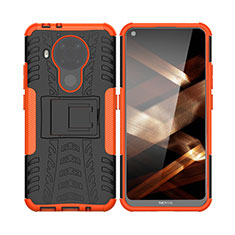 Coque Contour Silicone et Plastique Housse Etui Mat avec Support JX1 pour Nokia 5.4 Orange