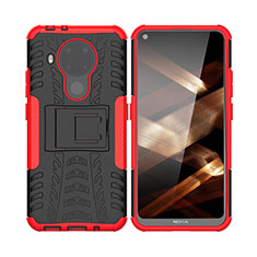 Coque Contour Silicone et Plastique Housse Etui Mat avec Support JX1 pour Nokia 5.4 Rouge