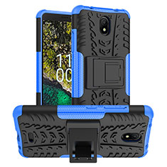 Coque Contour Silicone et Plastique Housse Etui Mat avec Support JX1 pour Nokia C100 Bleu