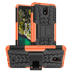 Coque Contour Silicone et Plastique Housse Etui Mat avec Support JX1 pour Nokia C100 Orange