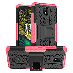 Coque Contour Silicone et Plastique Housse Etui Mat avec Support JX1 pour Nokia C100 Rose Rouge