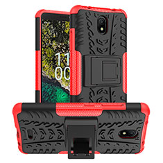 Coque Contour Silicone et Plastique Housse Etui Mat avec Support JX1 pour Nokia C100 Rouge