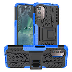 Coque Contour Silicone et Plastique Housse Etui Mat avec Support JX1 pour Nokia G11 Bleu