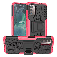 Coque Contour Silicone et Plastique Housse Etui Mat avec Support JX1 pour Nokia G11 Rose Rouge