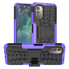 Coque Contour Silicone et Plastique Housse Etui Mat avec Support JX1 pour Nokia G21 Violet