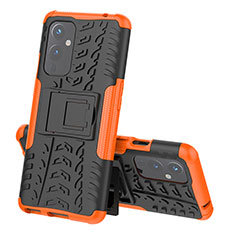 Coque Contour Silicone et Plastique Housse Etui Mat avec Support JX1 pour OnePlus 9 5G Orange