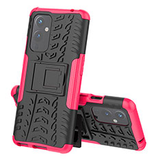 Coque Contour Silicone et Plastique Housse Etui Mat avec Support JX1 pour OnePlus 9 5G Rose Rouge