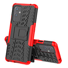 Coque Contour Silicone et Plastique Housse Etui Mat avec Support JX1 pour OnePlus 9 5G Rouge