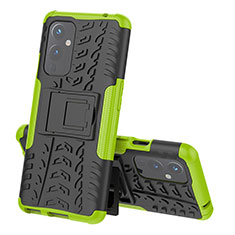 Coque Contour Silicone et Plastique Housse Etui Mat avec Support JX1 pour OnePlus 9 5G Vert