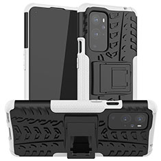 Coque Contour Silicone et Plastique Housse Etui Mat avec Support JX1 pour OnePlus 9 Pro 5G Argent