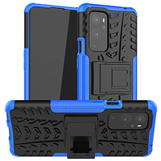 Coque Contour Silicone et Plastique Housse Etui Mat avec Support JX1 pour OnePlus 9 Pro 5G Bleu