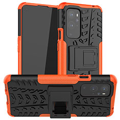 Coque Contour Silicone et Plastique Housse Etui Mat avec Support JX1 pour OnePlus 9 Pro 5G Orange