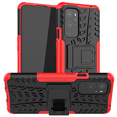 Coque Contour Silicone et Plastique Housse Etui Mat avec Support JX1 pour OnePlus 9 Pro 5G Rouge