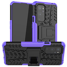 Coque Contour Silicone et Plastique Housse Etui Mat avec Support JX1 pour OnePlus 9 Pro 5G Violet