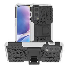 Coque Contour Silicone et Plastique Housse Etui Mat avec Support JX1 pour OnePlus Nord 2 5G Argent