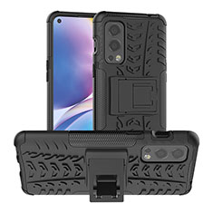 Coque Contour Silicone et Plastique Housse Etui Mat avec Support JX1 pour OnePlus Nord 2 5G Noir