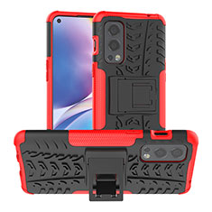 Coque Contour Silicone et Plastique Housse Etui Mat avec Support JX1 pour OnePlus Nord 2 5G Rouge