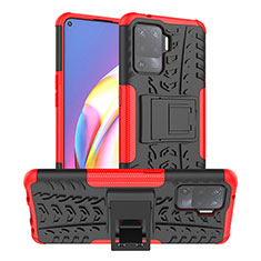 Coque Contour Silicone et Plastique Housse Etui Mat avec Support JX1 pour Oppo A94 4G Rouge