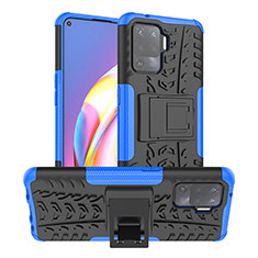 Coque Contour Silicone et Plastique Housse Etui Mat avec Support JX1 pour Oppo F19 Pro Bleu