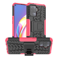 Coque Contour Silicone et Plastique Housse Etui Mat avec Support JX1 pour Oppo F19 Pro Rose Rouge