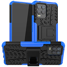 Coque Contour Silicone et Plastique Housse Etui Mat avec Support JX1 pour Realme 8 4G Bleu