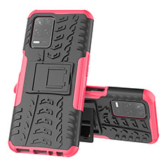 Coque Contour Silicone et Plastique Housse Etui Mat avec Support JX1 pour Realme 8 5G Rose Rouge