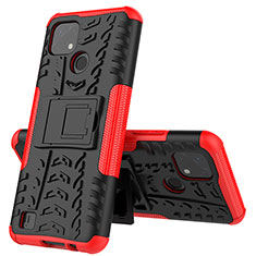 Coque Contour Silicone et Plastique Housse Etui Mat avec Support JX1 pour Realme C20 Rouge