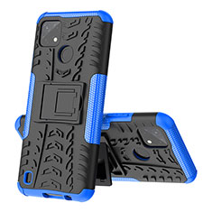 Coque Contour Silicone et Plastique Housse Etui Mat avec Support JX1 pour Realme C25Y Bleu